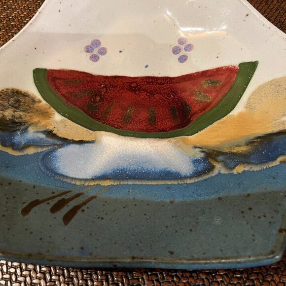 VTG Jerry Chappelle Art Pottery Ceramic Octagon Platter Watermelon Design - Picture 4 of 9